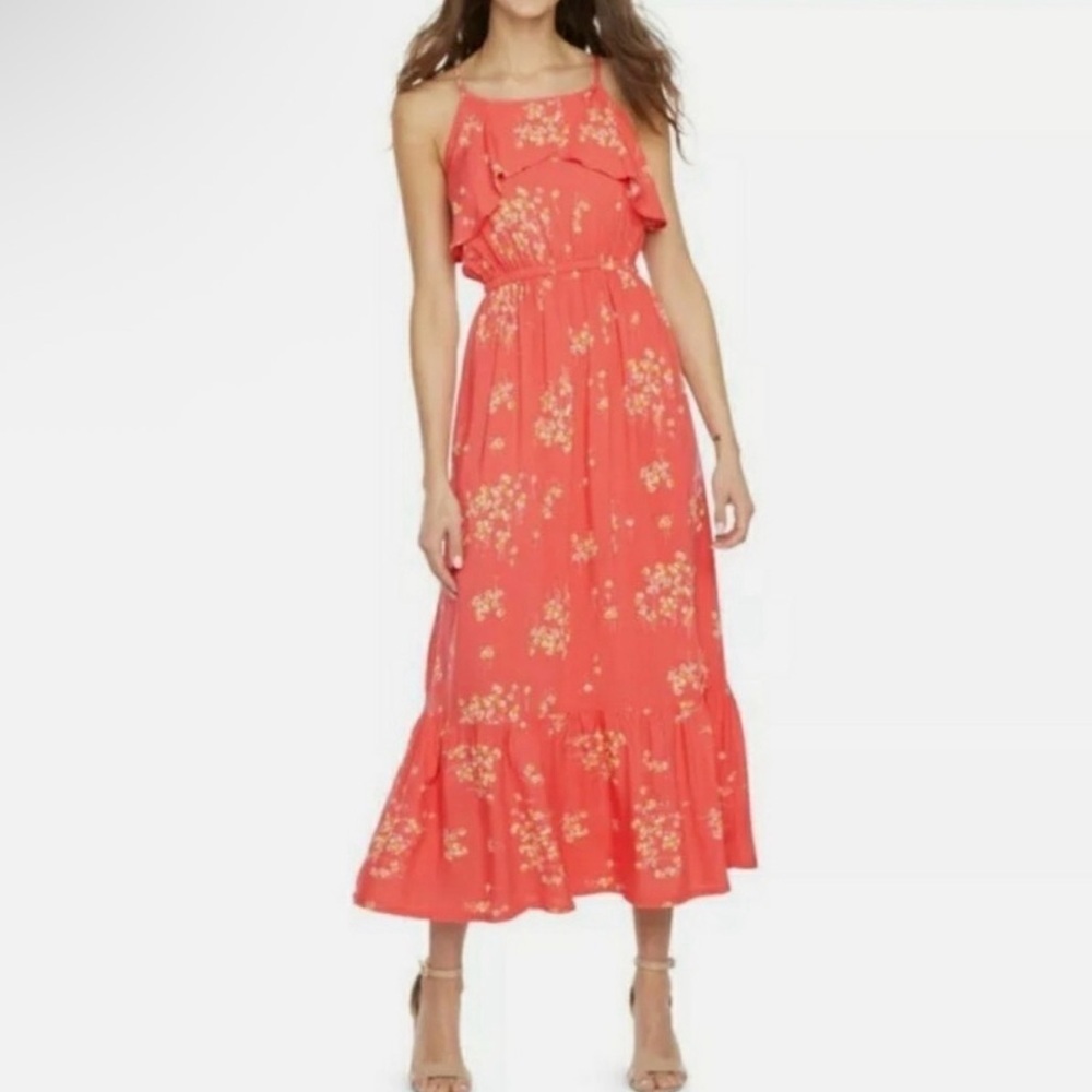 Peyton & Parker Coral Floral Midi Dress Boho Sundress Cottagecore Large